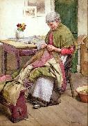 Walter Langley,RI Old Quilt oil on canvas